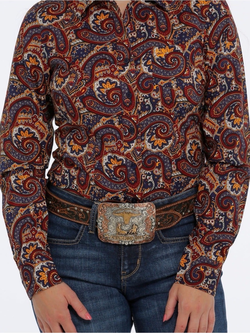Cinch Paisley Print Western Long-Sleeve Shirt - Navy, Rust & Gold